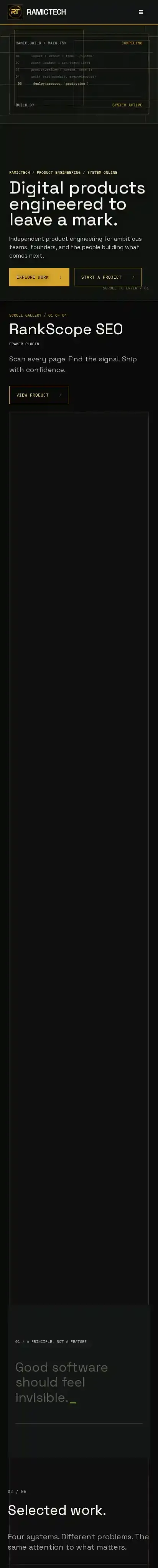 RamicTech Developer home page on mobile