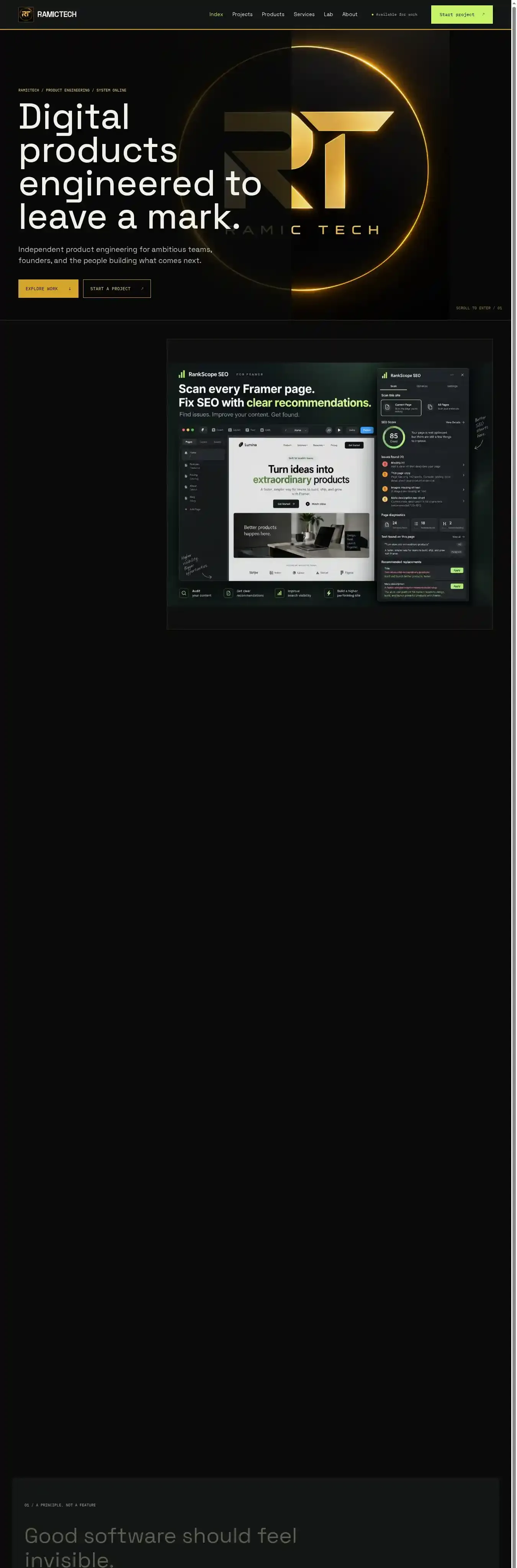RamicTech home page on desktop