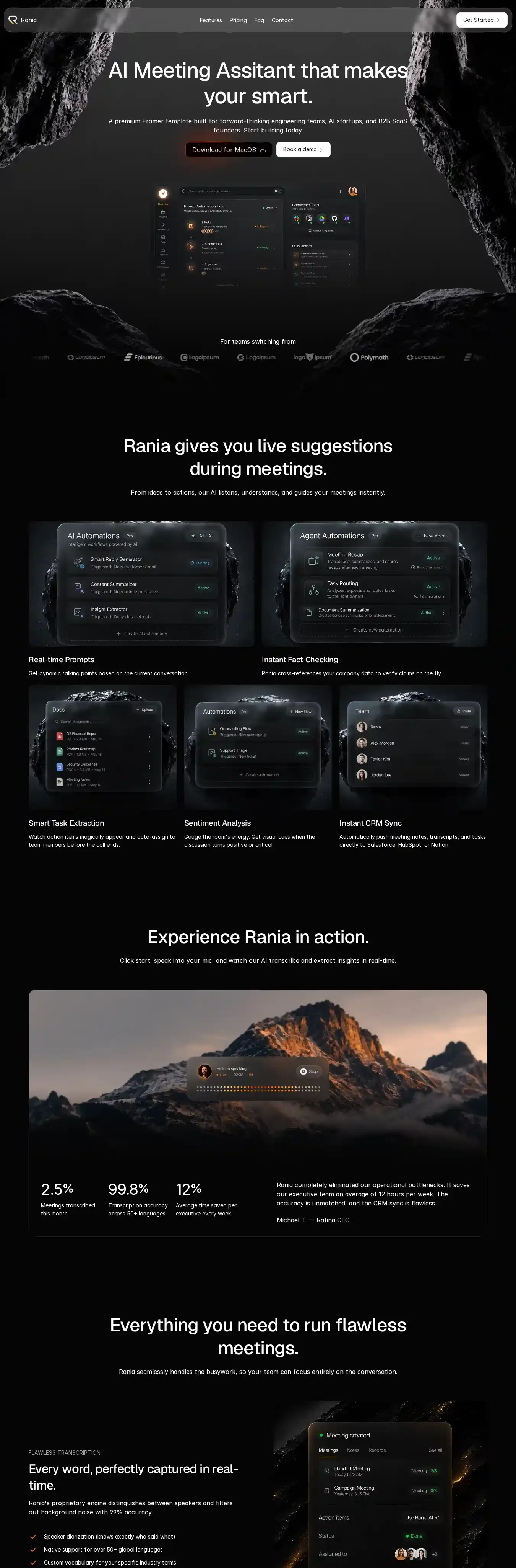 Rania home page on desktop