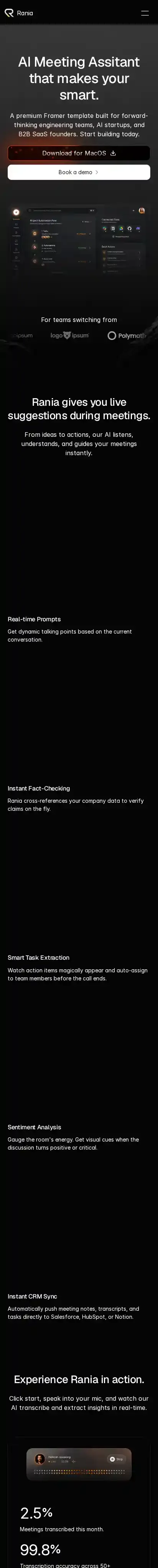 Rania home page on mobile