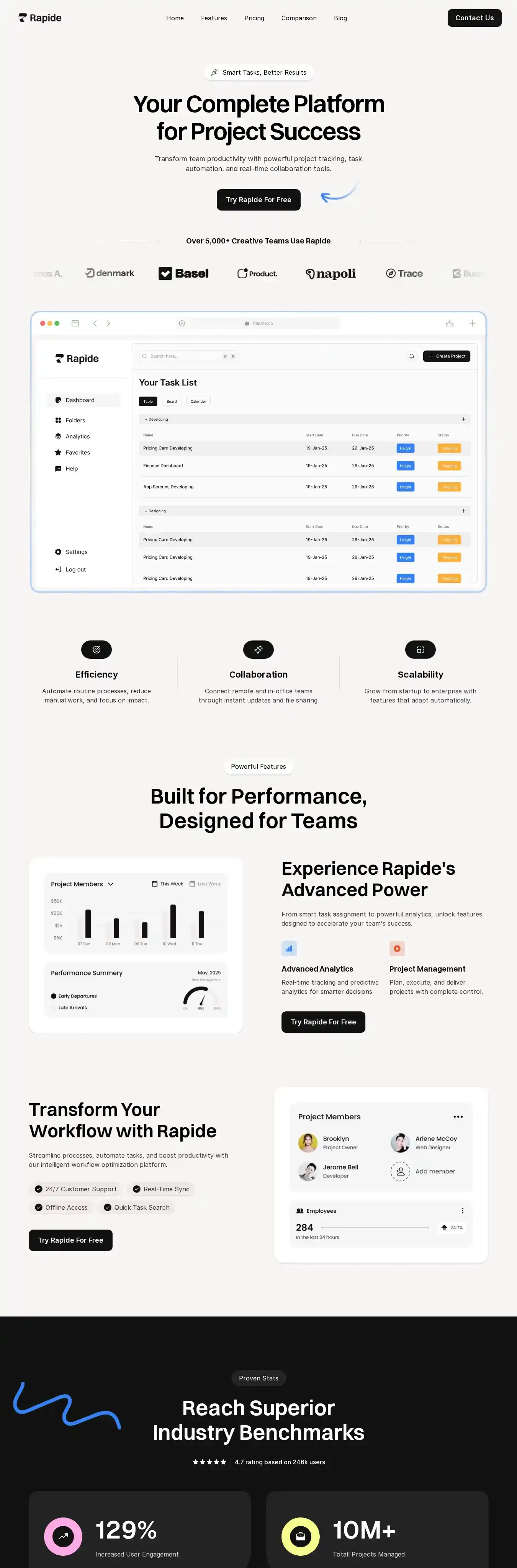 Rapide home page on desktop