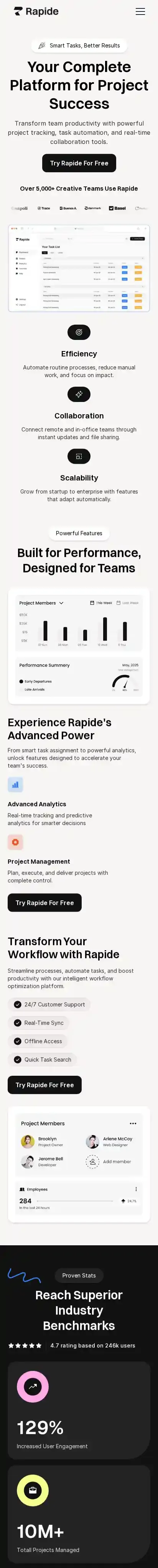Rapide home page on mobile