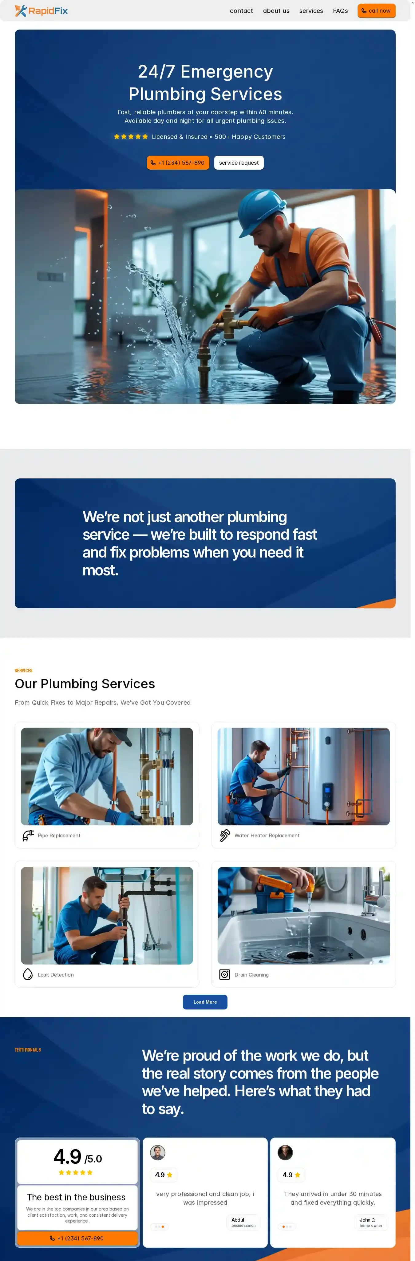 RapidFix home page on desktop