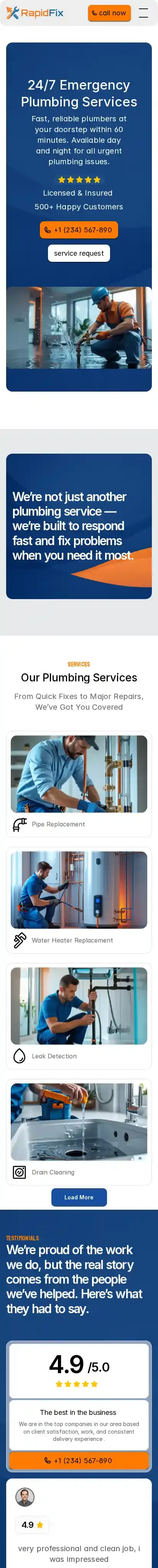 RapidFix home page on mobile