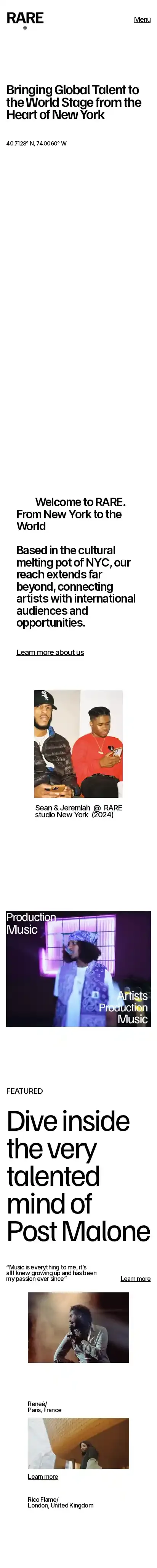 RARE home page on mobile