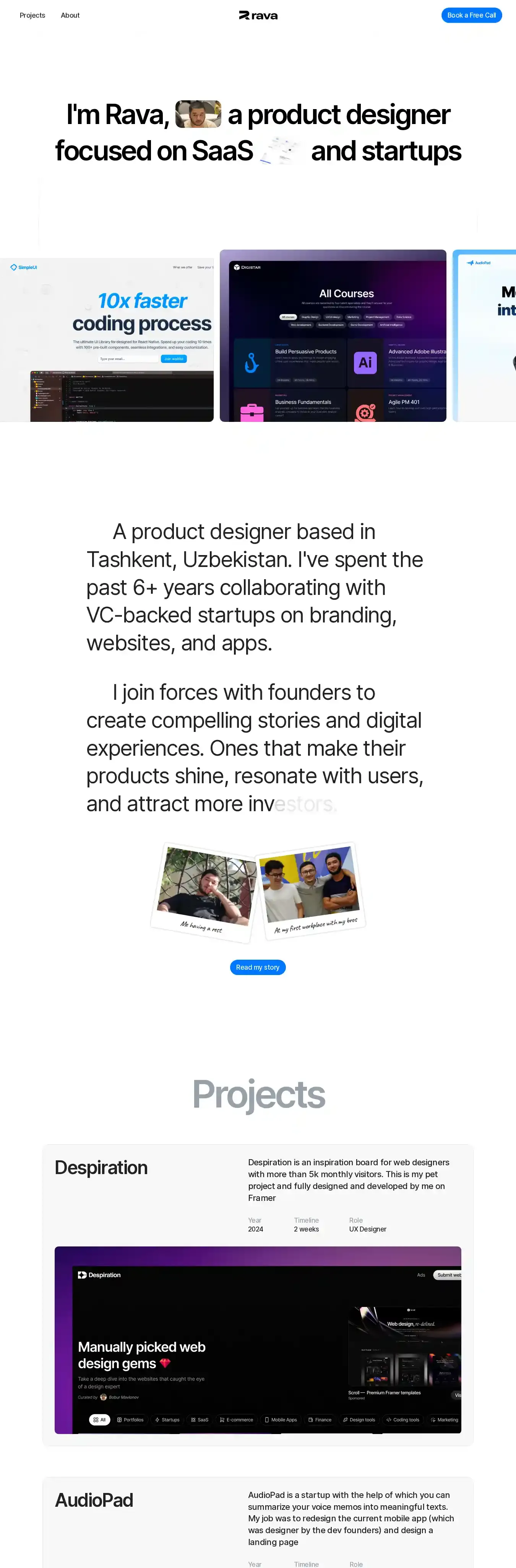 Rava home page on desktop