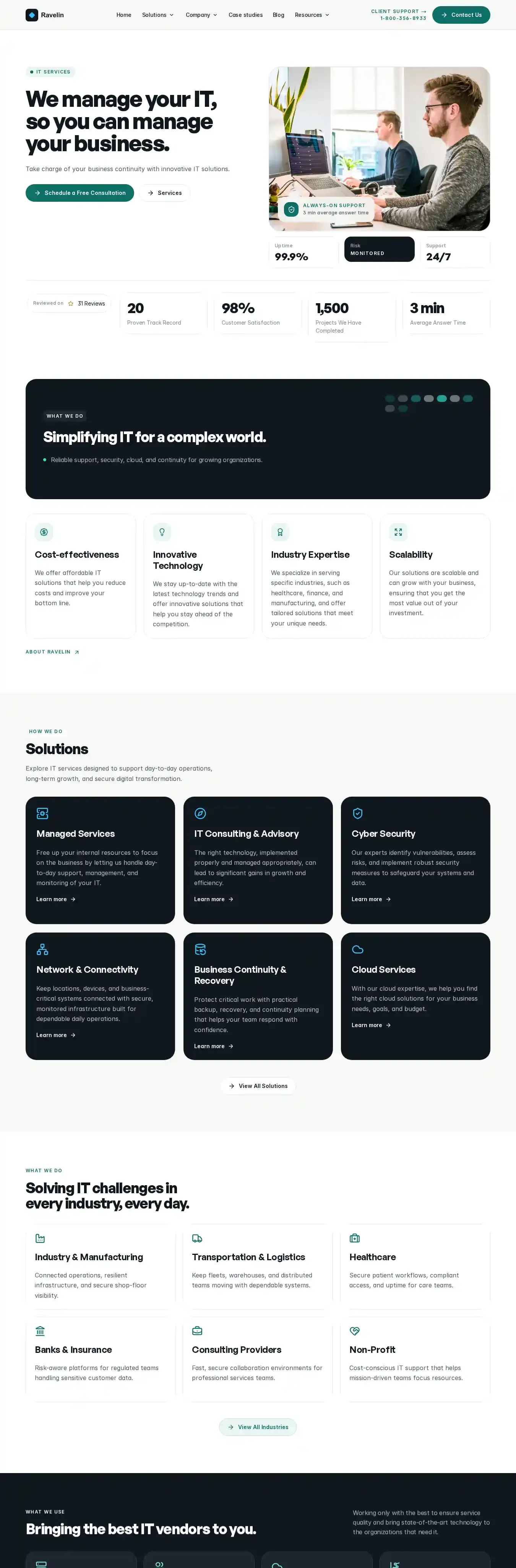Ravelin home page on desktop