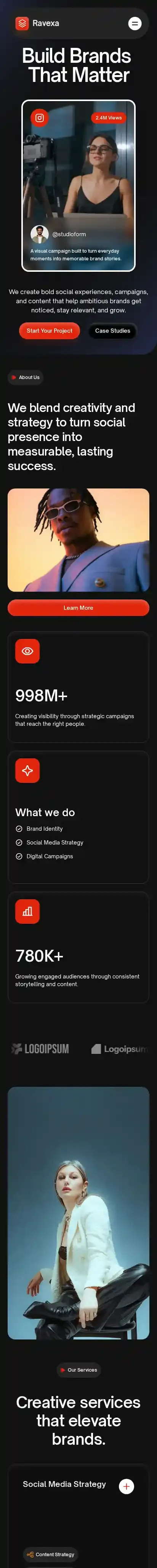 Ravexa home page on mobile