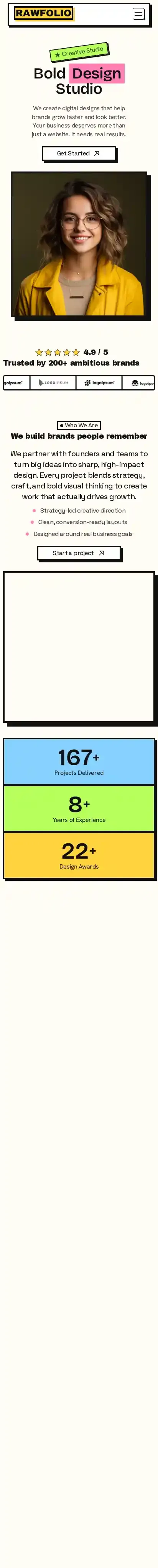 RawFolio home page on mobile