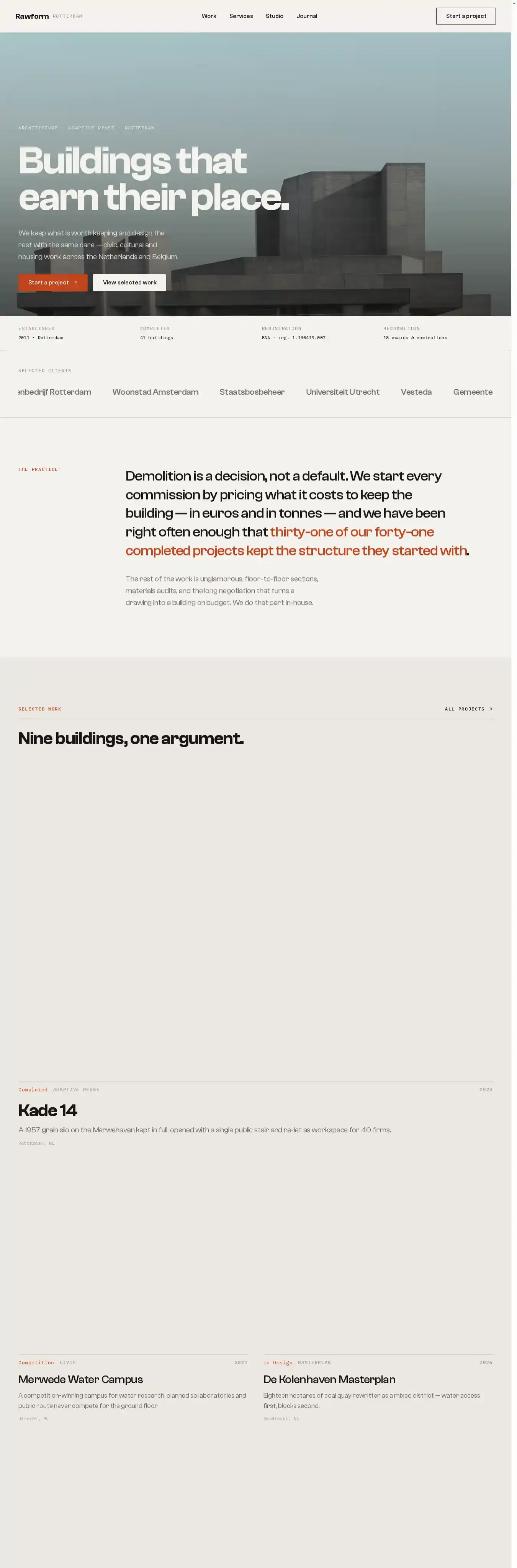 Rawform home page on desktop
