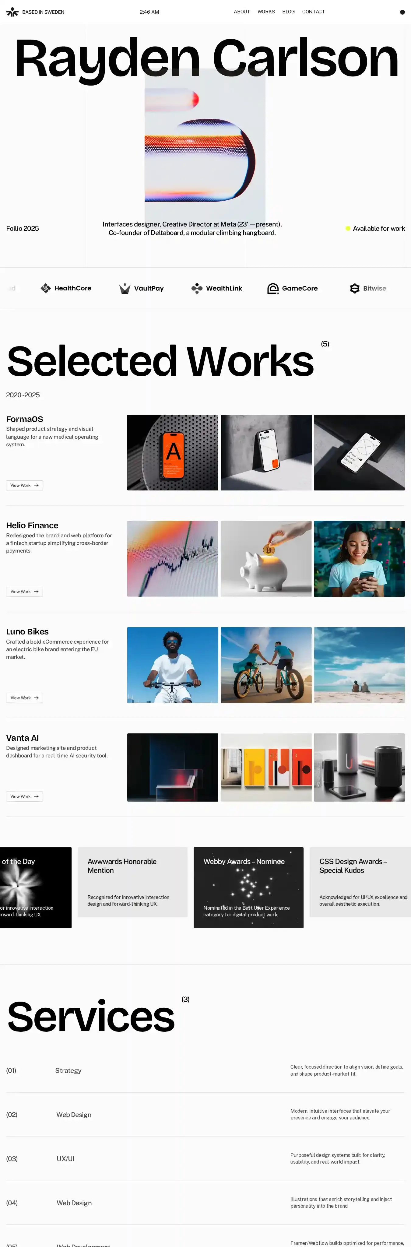 Rayden home page on desktop