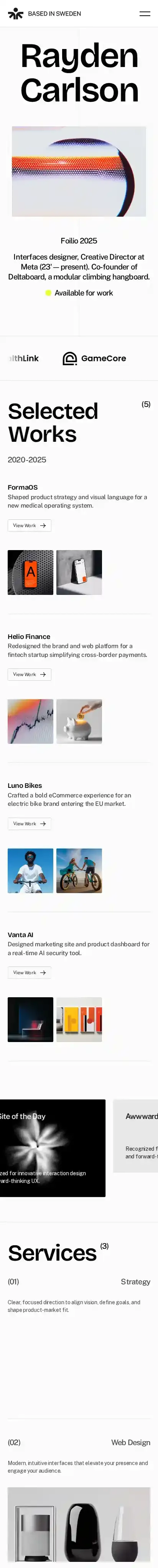 Rayden home page on mobile