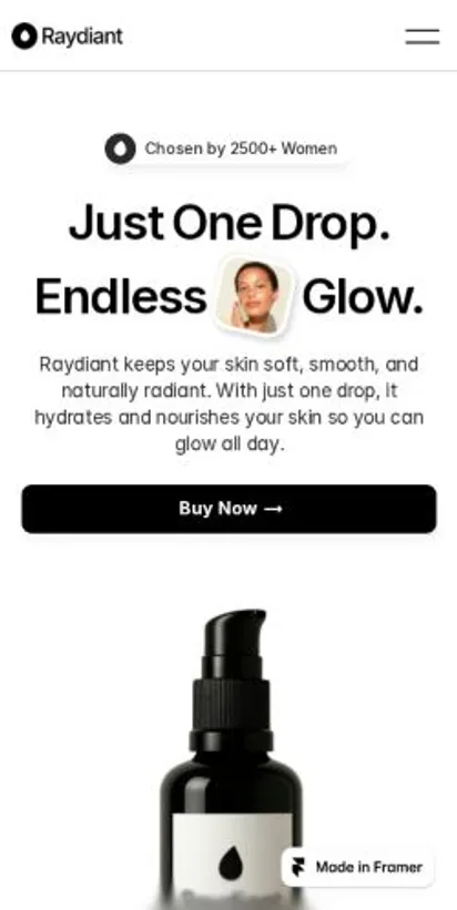 Raydiant home page on mobile