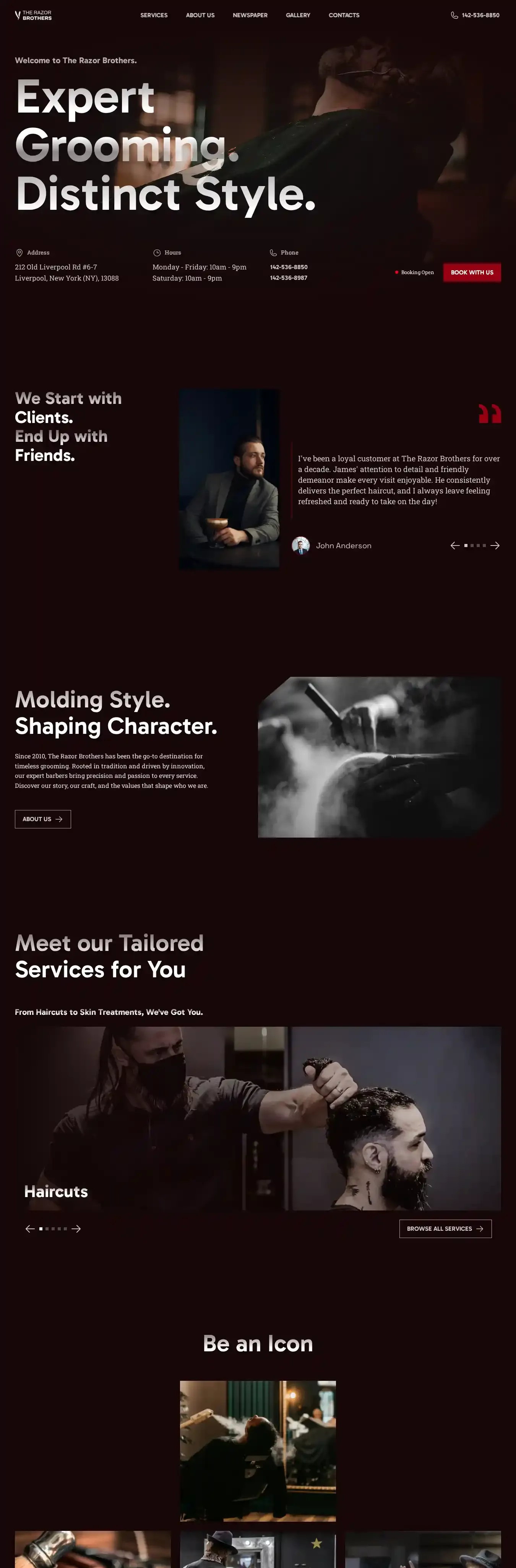 Razor home page on desktop