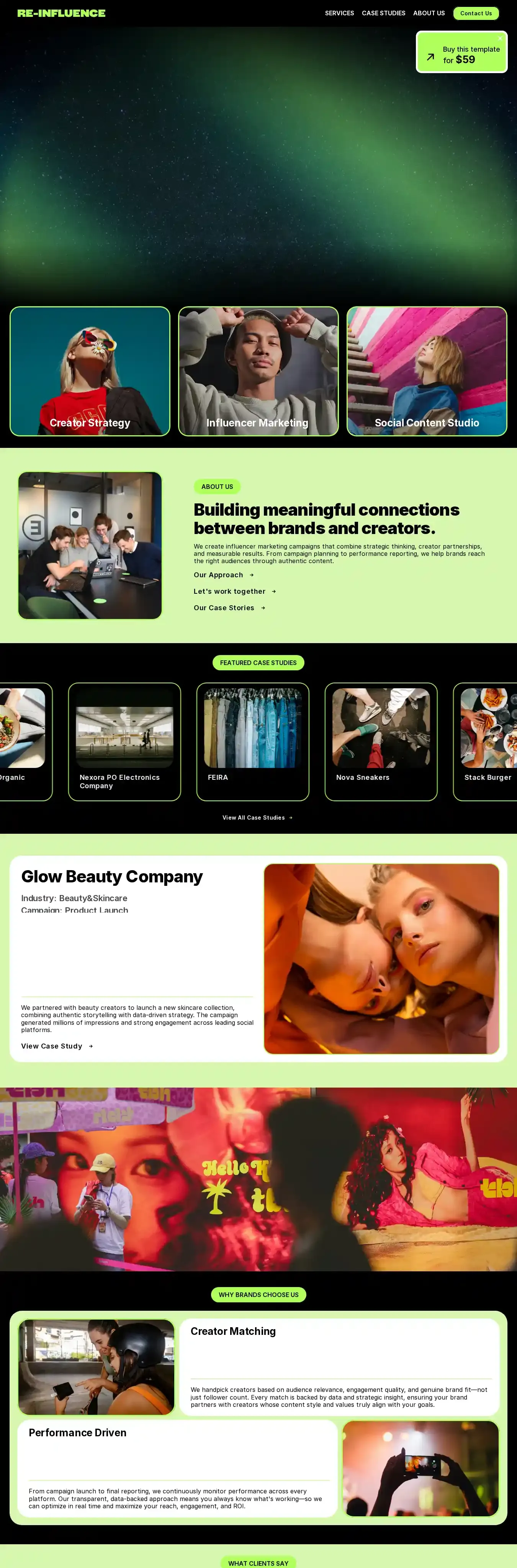 Re-Influence home page on desktop