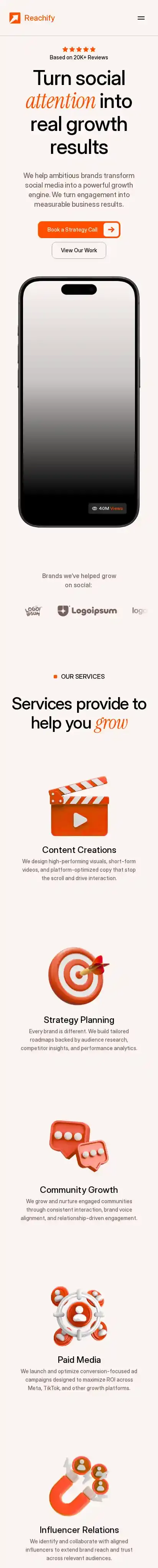 Reachify home page on mobile