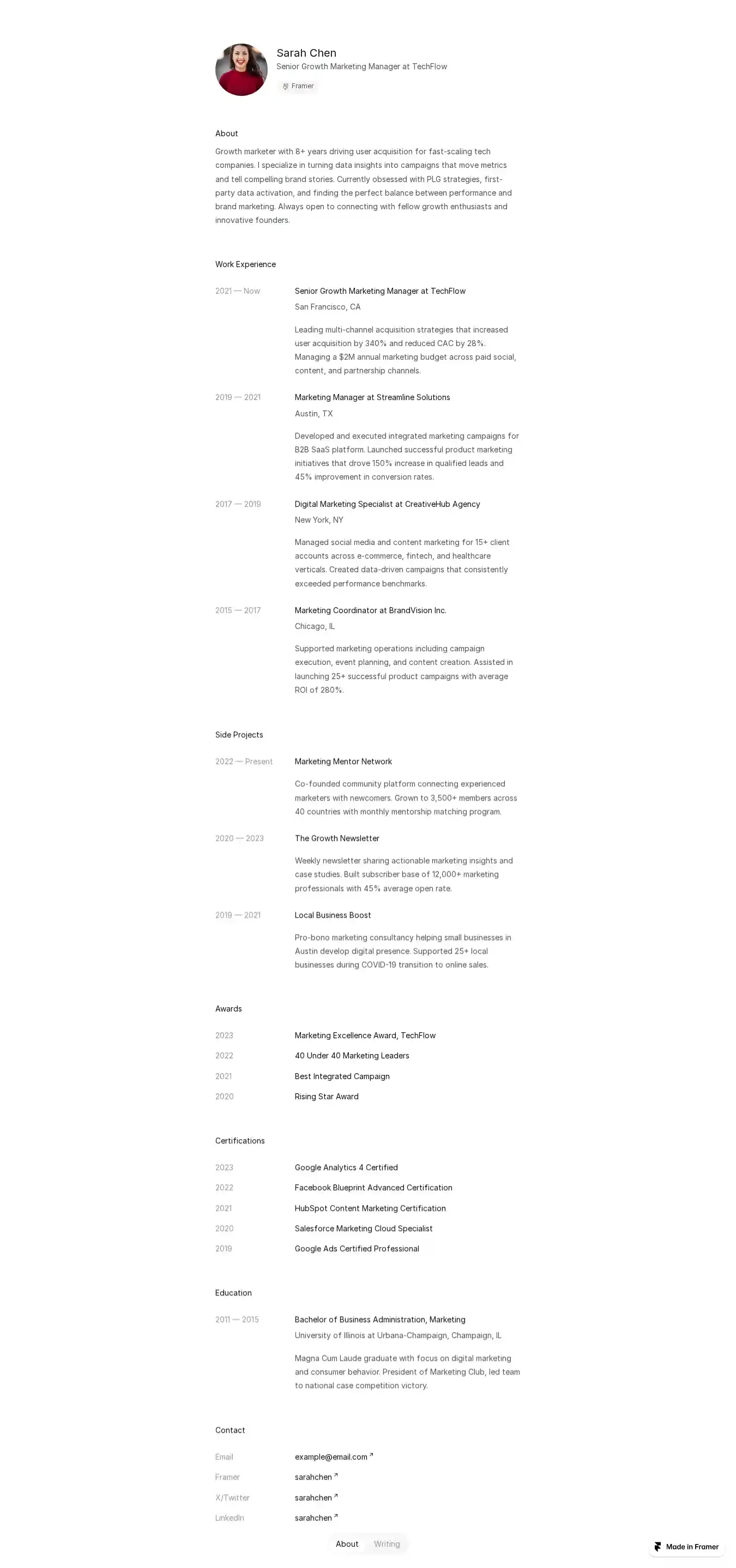 read.cv home page on desktop