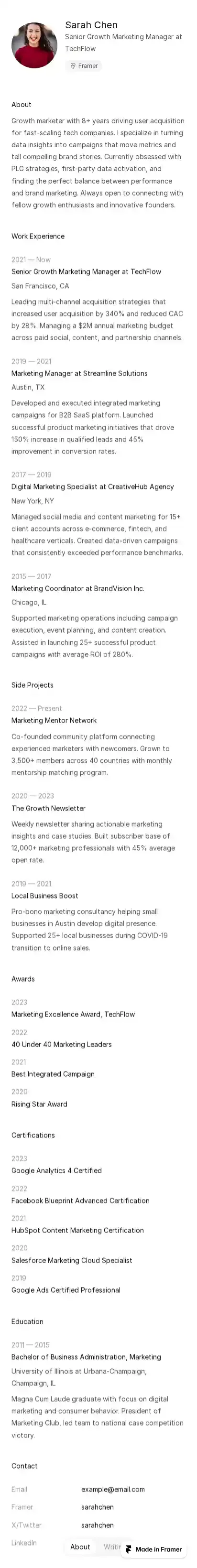 read.cv home page on mobile