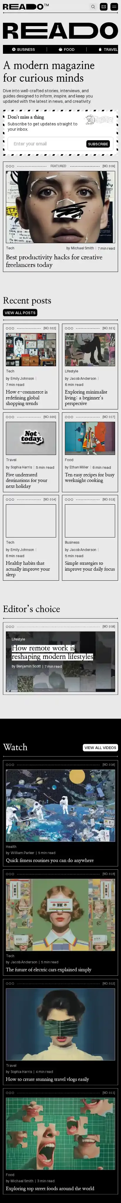 Reado home page on mobile