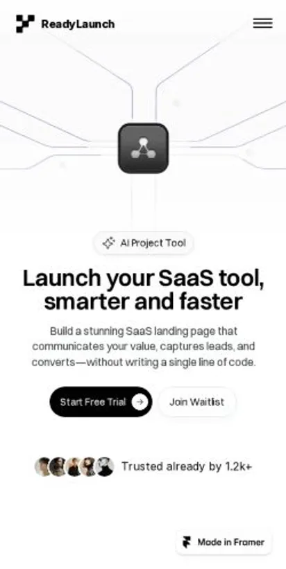 ReadyLaunch home page on mobile
