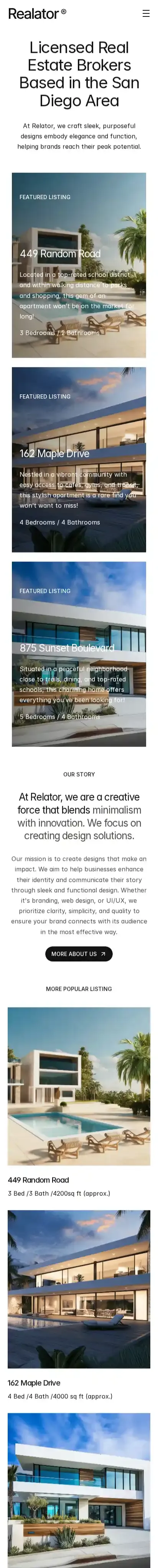 Realator home page on mobile