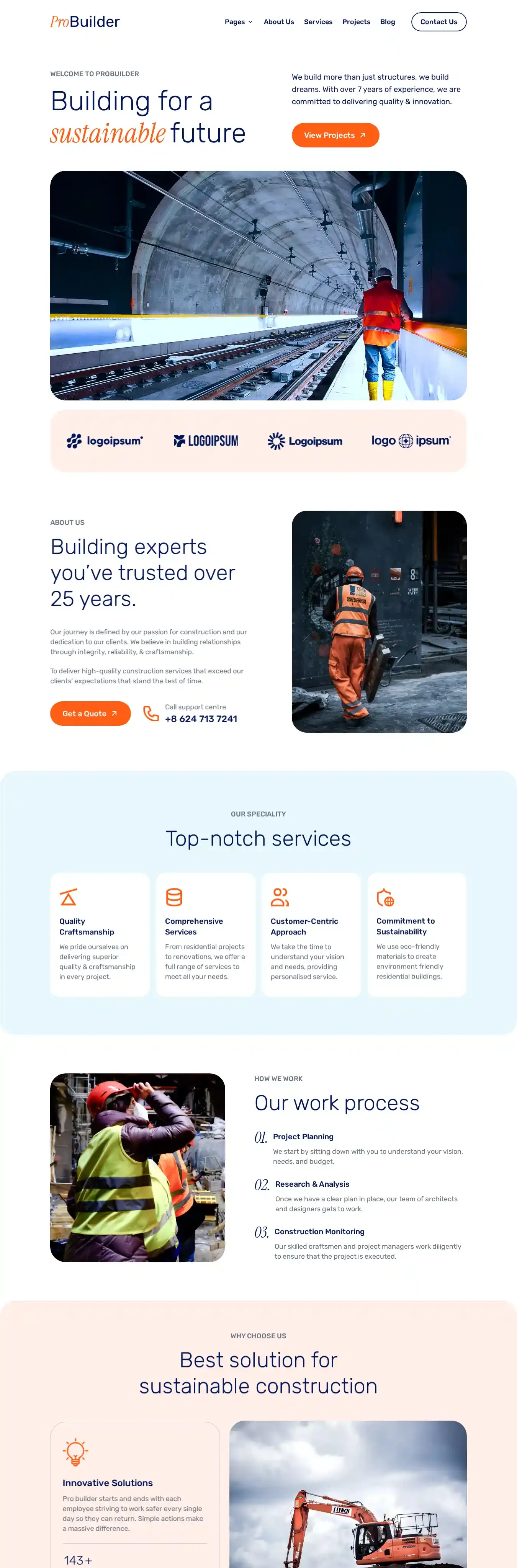 Realcon Constructio home page on desktop