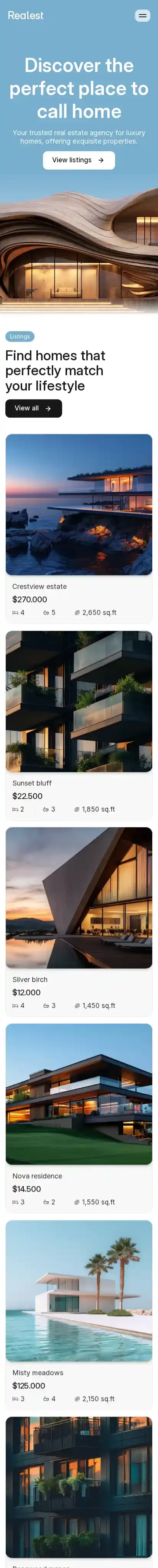 Realest home page on mobile