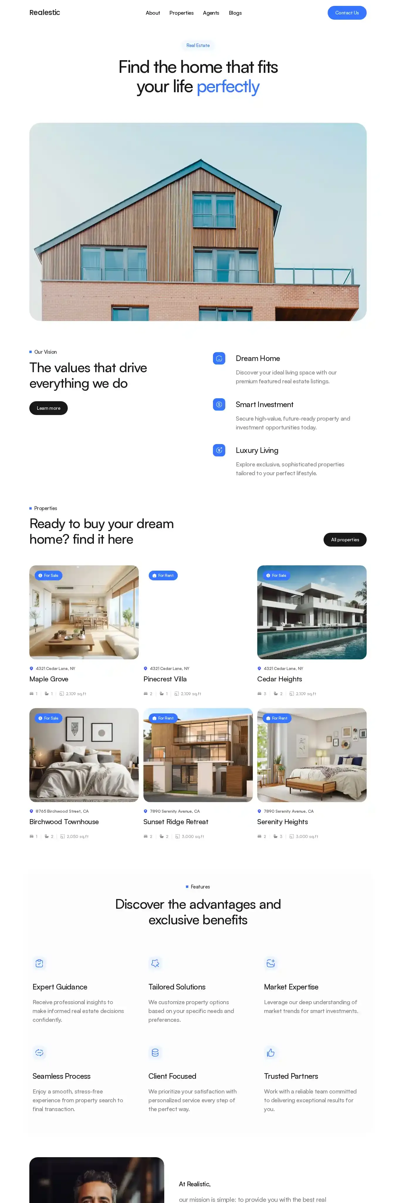 Realestic home page on desktop
