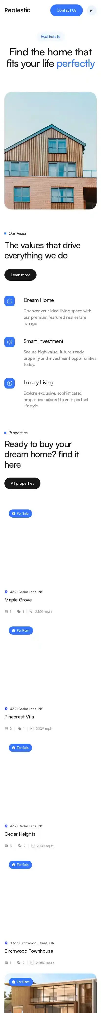 Realestic home page on mobile