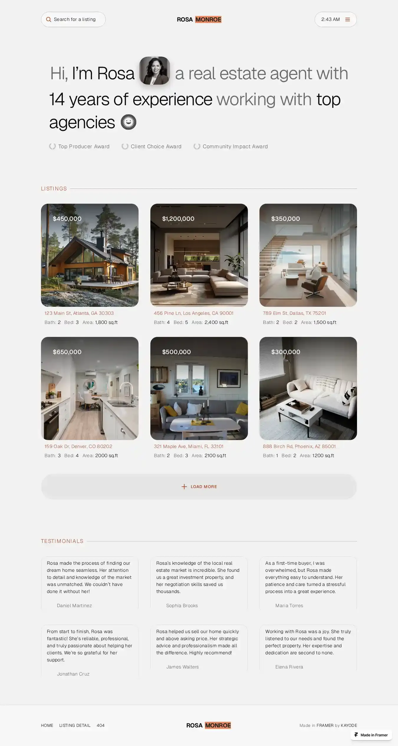 Realistings home page on desktop