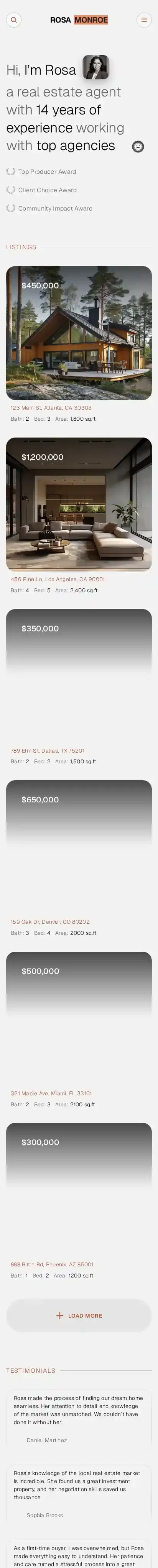 Realistings home page on mobile