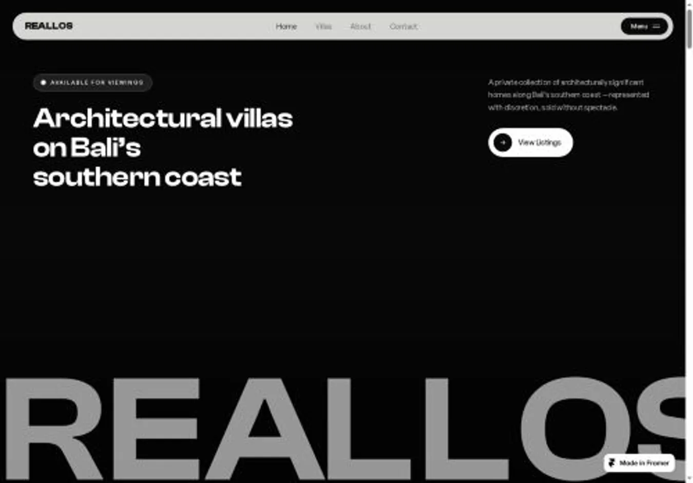 Reallos home page on desktop