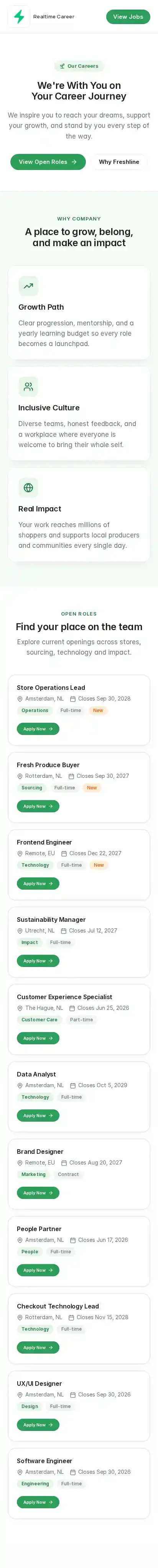 Realtime Career home page on mobile