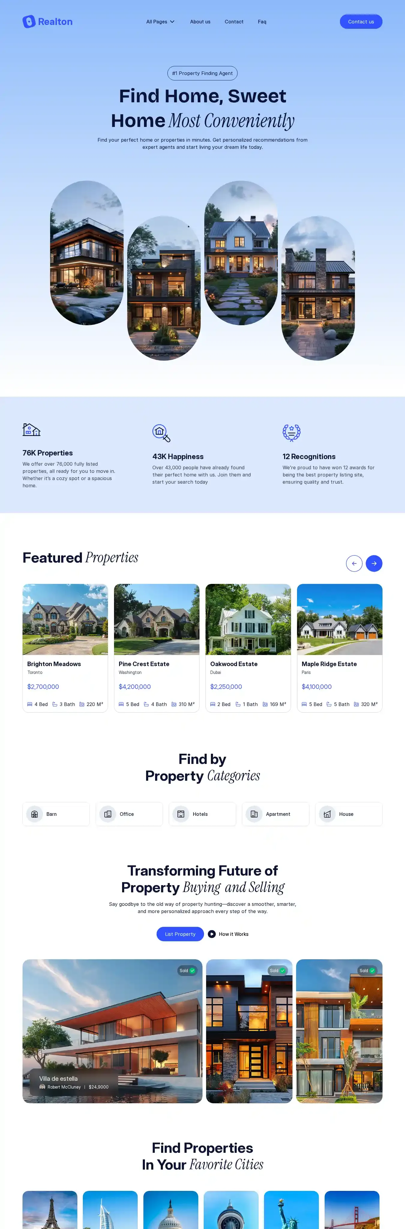 Realton home page on desktop