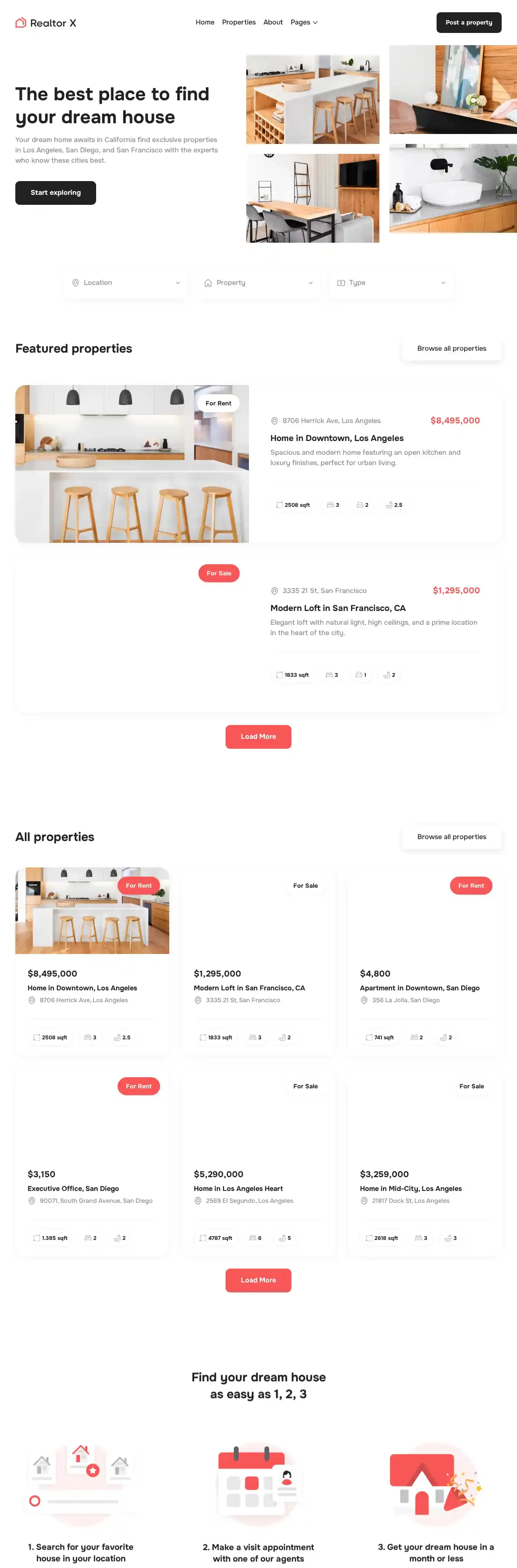 Realtor X home page on desktop