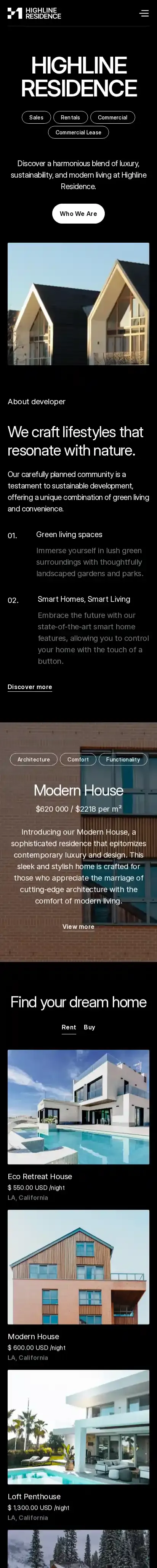 Realtori home page on mobile
