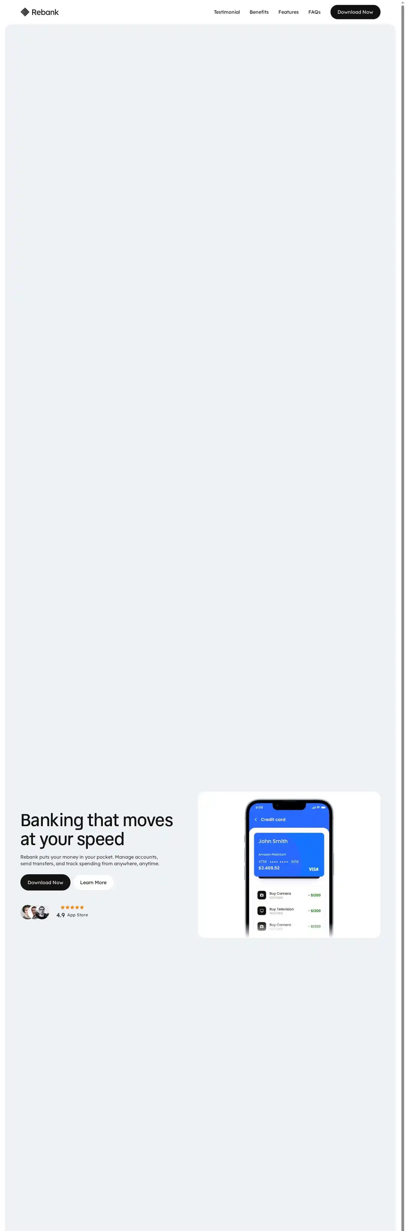 Rebank home page on desktop