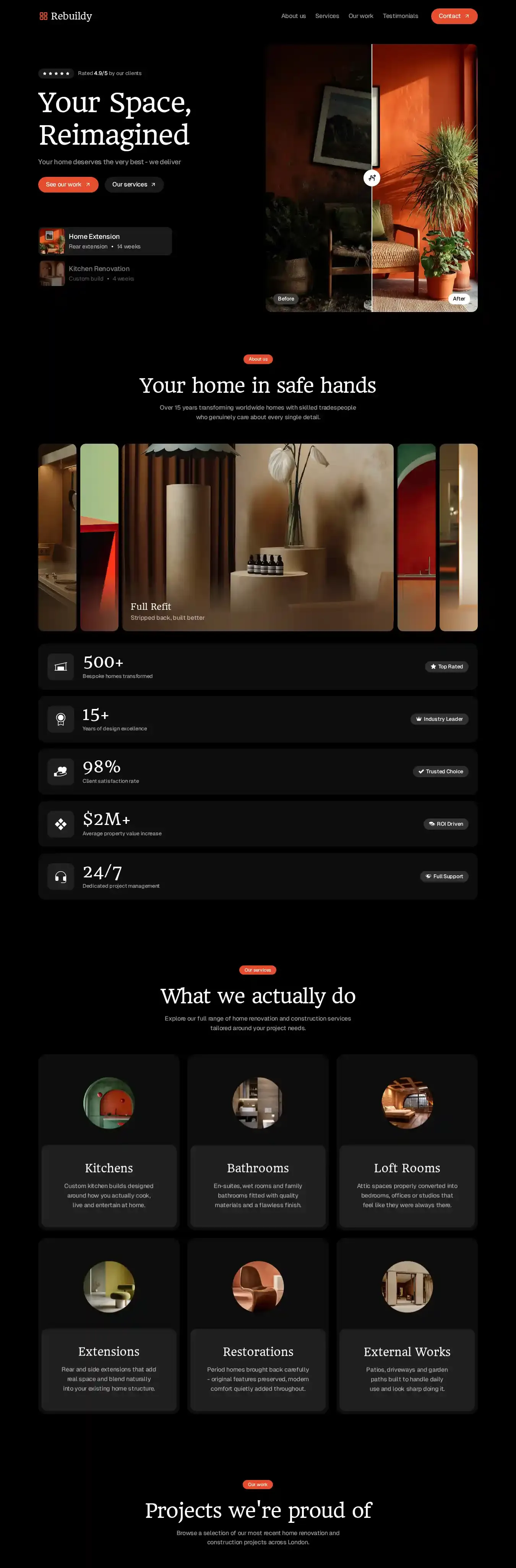 Rebuildy home page on desktop