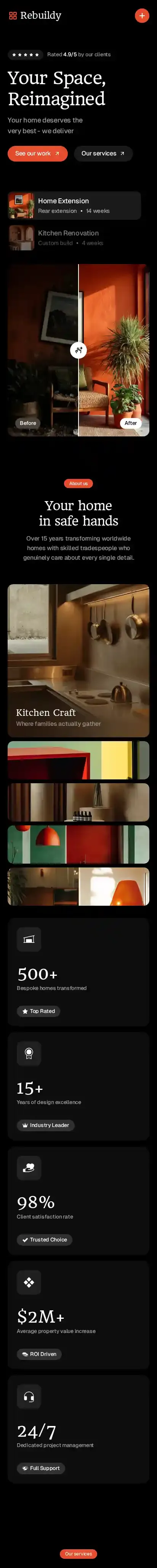 Rebuildy home page on mobile