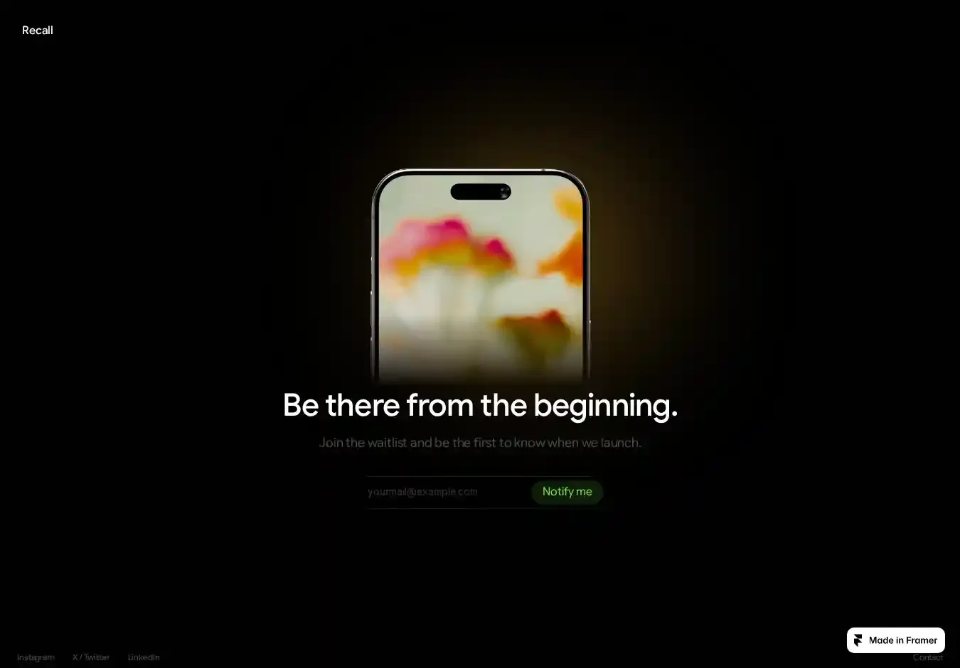 Recall Lite Waitlist home page on desktop