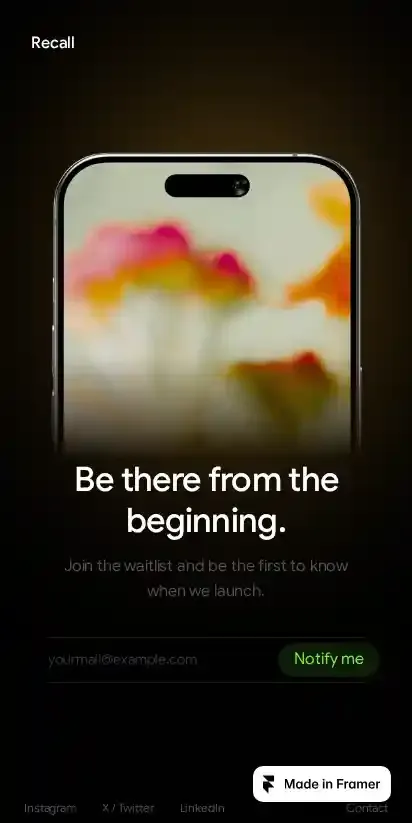 Recall Lite Waitlist home page on mobile