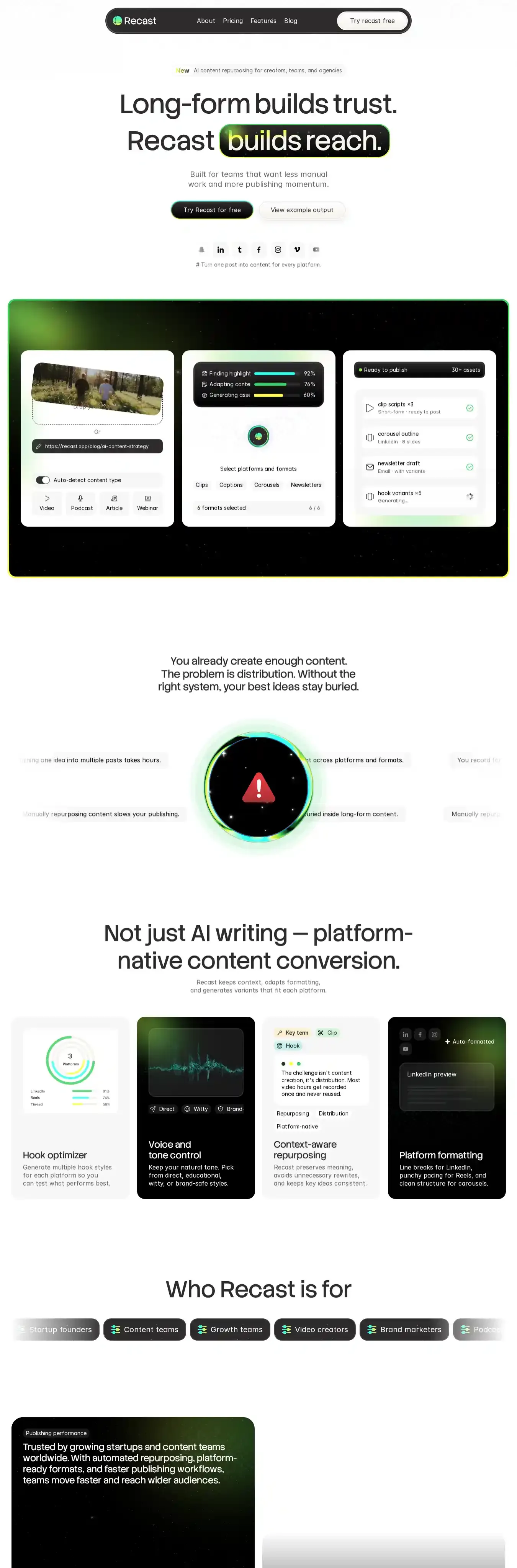 Recast home page on desktop