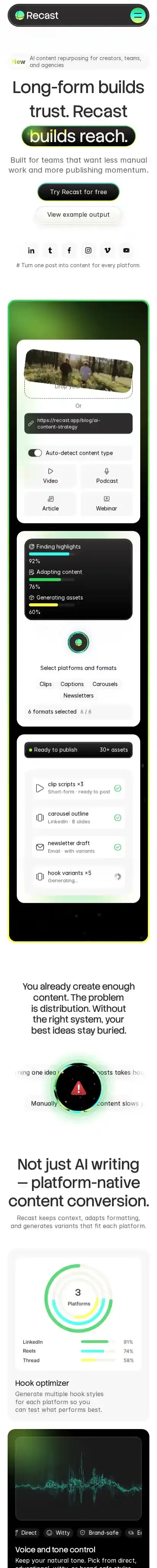 Recast home page on mobile
