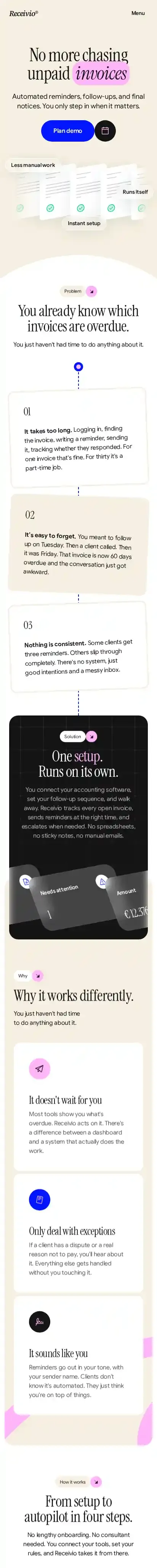 Receivio® home page on mobile