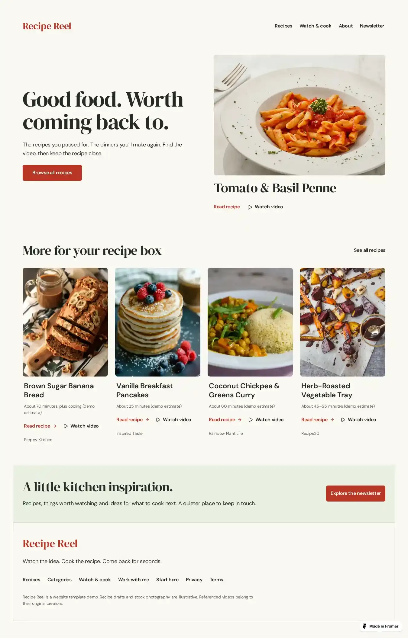 Recipe Reel home page on desktop