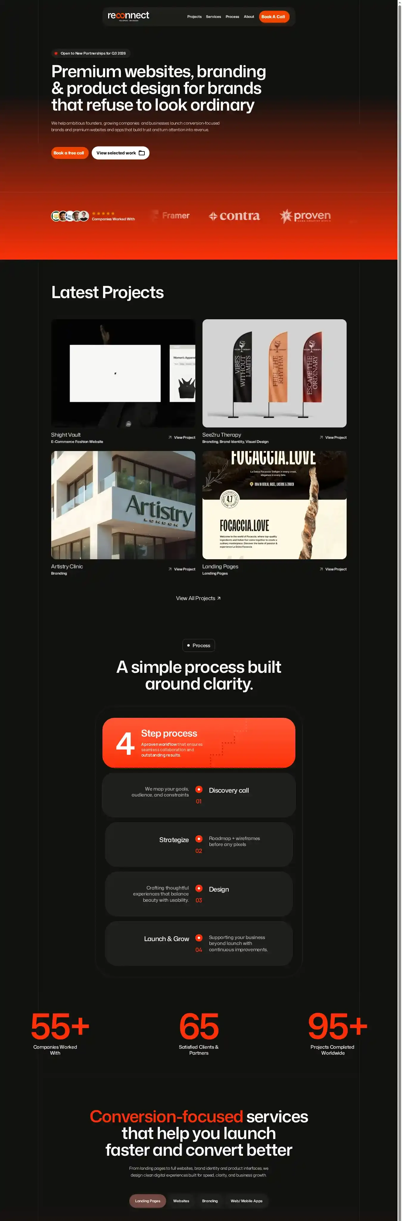 Reconnect Studio home page on desktop