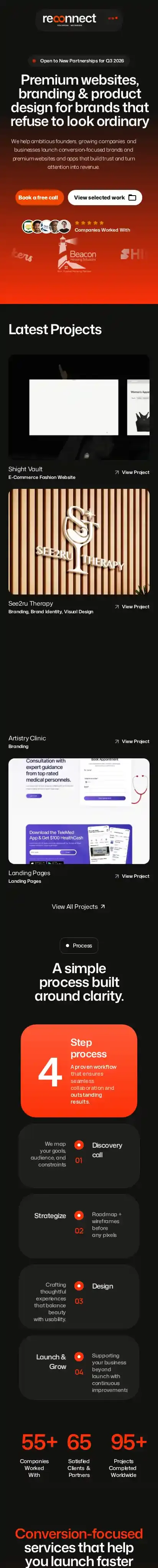 Reconnect Studio home page on mobile