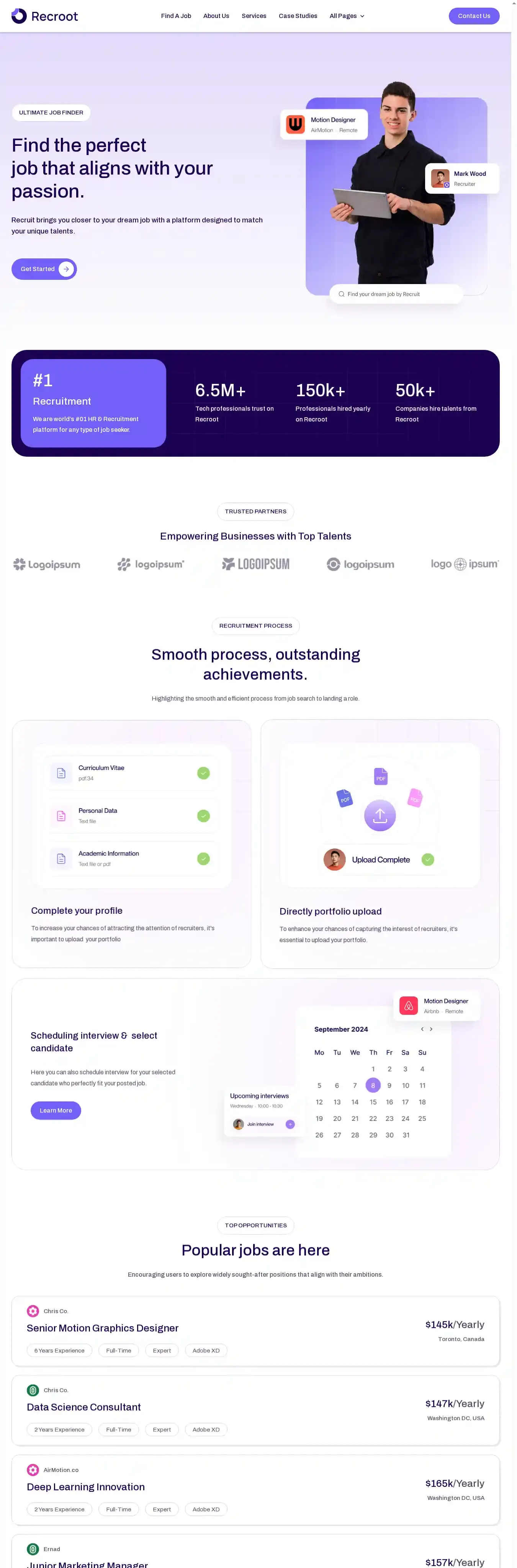 Recroot home page on desktop