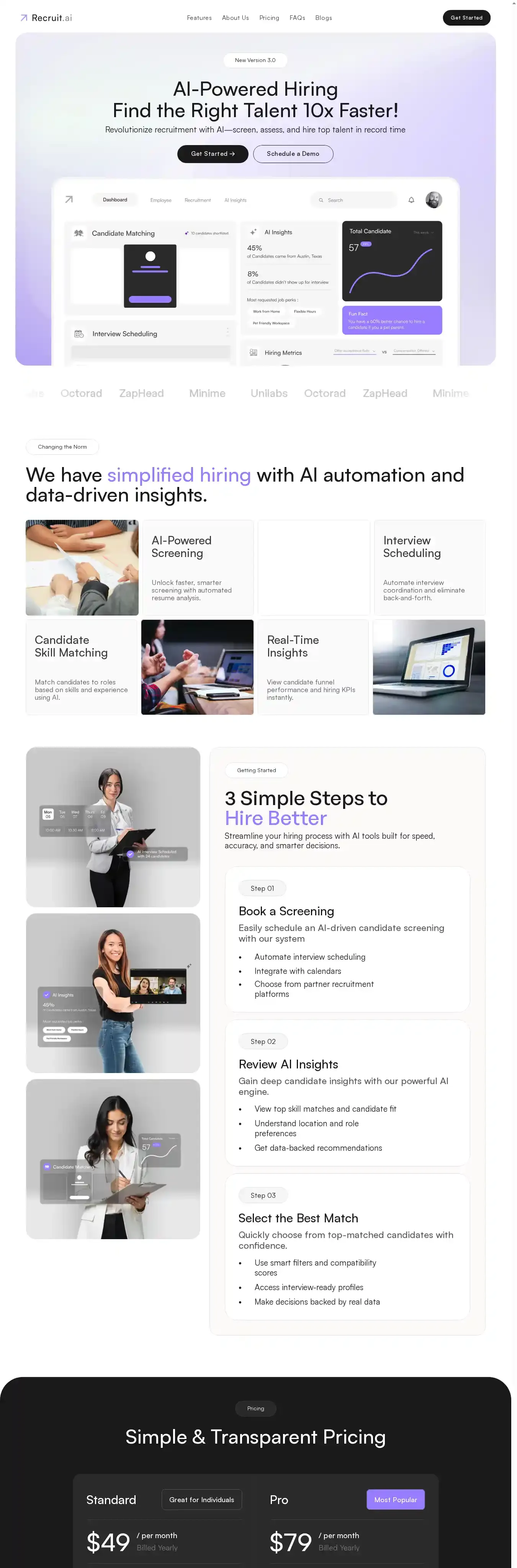 Recruit home page on desktop