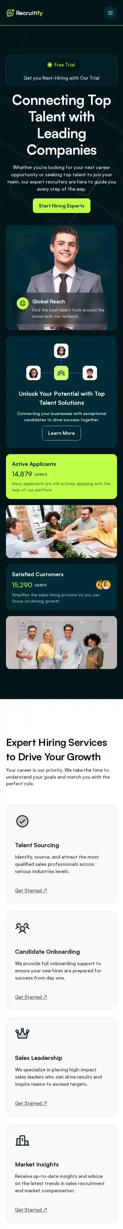 Recruitify home page on mobile